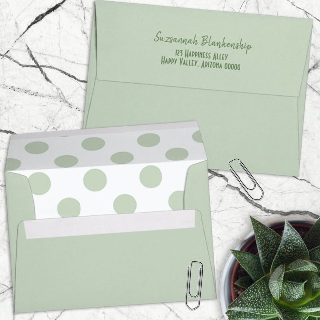 Pastel Green Outside Polka Dots Inside Custom Envelope (Creator Uploaded)