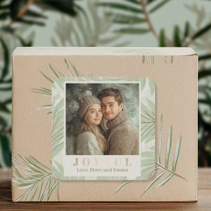 Pastel Green Palm Tree Holiday Photo Square Sticker