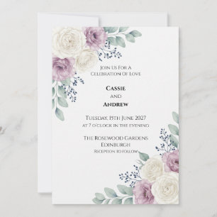 Pastel Green Pink Floral Wedding Invitation