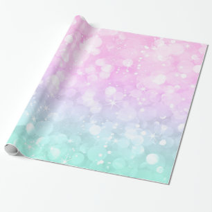 Pastel Green & Pink Glam Bokeh Glitter & Sparkles Wrapping Paper