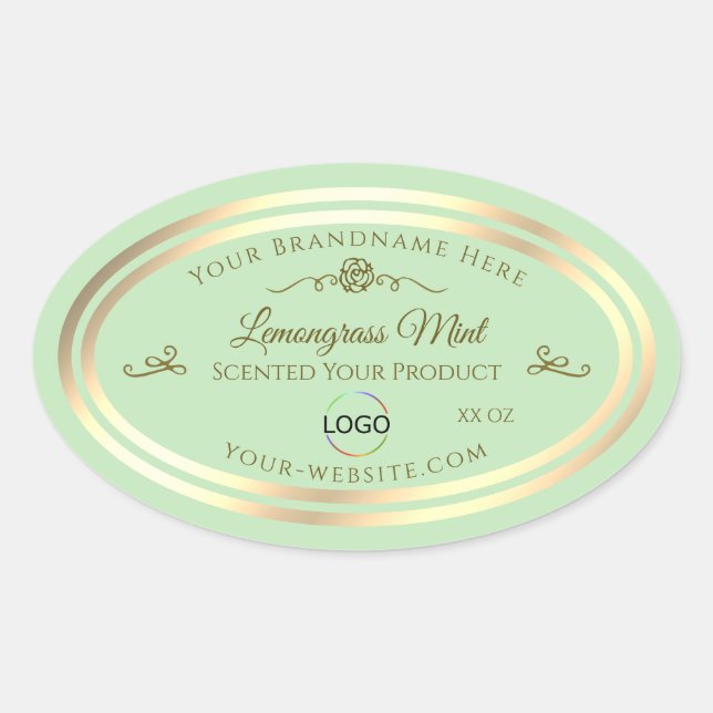 Pastel Green Product Label Gold Frame with Logo (Front)