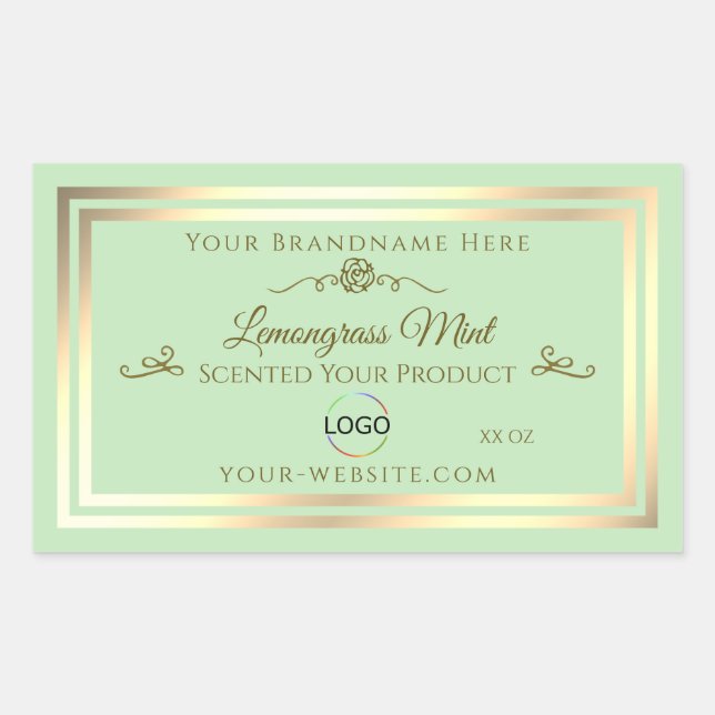 Pastel Green Product Label Gold Frame with Logo (Front)