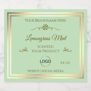 Pastel Green Product Label Gold Frame with Logo