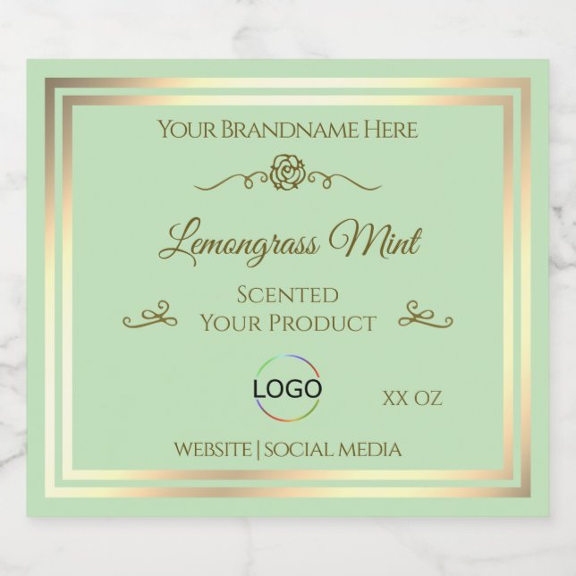 Pastel Green Product Label Gold Frame with Logo (Single Label)