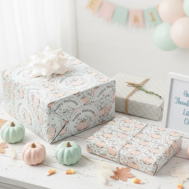 Pastel Green Pumpkin Mum to Be Congratulations Wrapping Paper Sheet (Cute Pastel Green Congratulations Little Pumpkin Thanksgiving Baby Shower Wrapping Paper for Her)