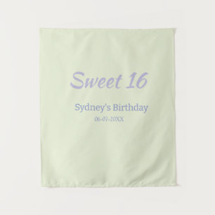 Pastel green purple sweet 16th birthday name bold tapestry