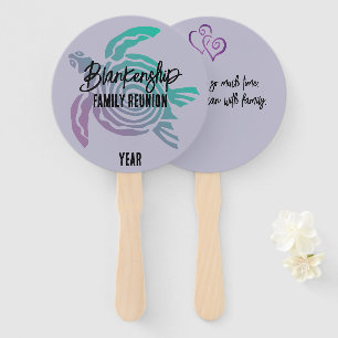 Pastel Green Purple Tribal Turtle Family Reunion Hand Fan