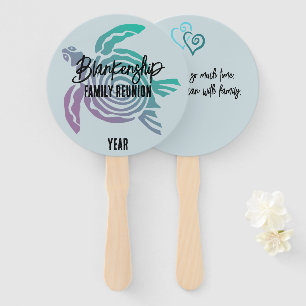 Pastel Green Purple Tribal Turtle Family Reunion Hand Fan