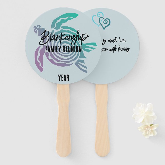 Pastel Green Purple Tribal Turtle Family Reunion  Hand Fan (Front and Back)