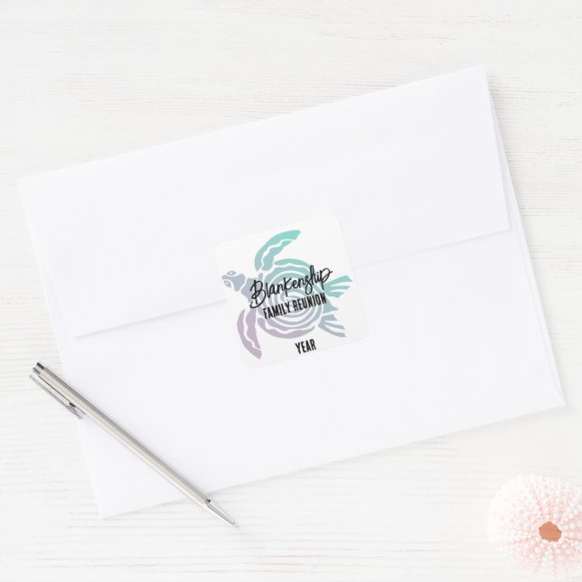 Pastel Green Purple Tribal Turtle Family Reunion  Square Sticker (Envelope)