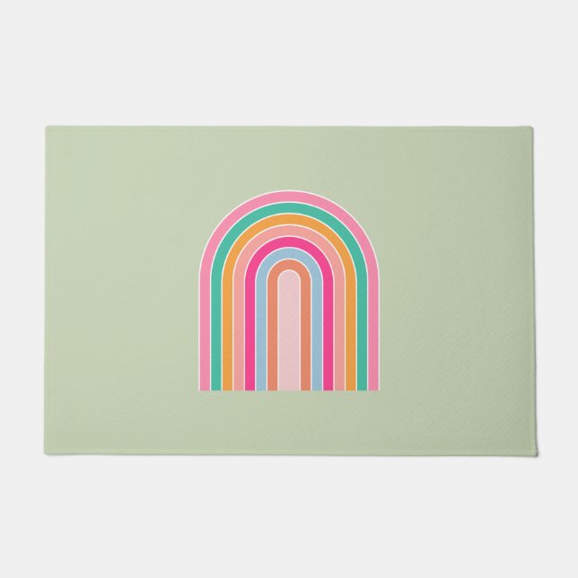 Pastel Green Retro Rainbow Doormat (Front)