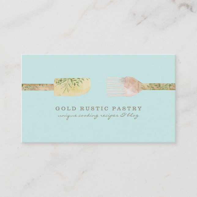 Pastel Green Rustic eucalyptus Bakery Business Card (Front)