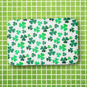 Pastel Green Shamrock Clover Leaf on White Elegant Bath Mat
