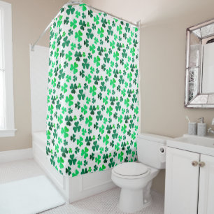 Pastel Green Shamrock Clover Leaf on White Elegant Shower Curtain
