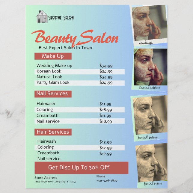 Pastel Green Sky Blue Salon Price List Flyer (Front)