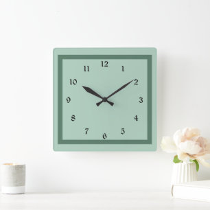 Pastel green solid color square wall clock