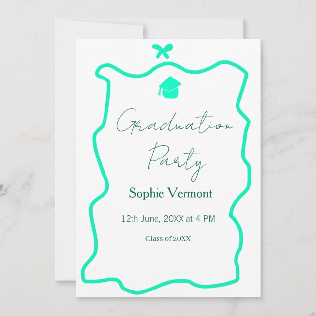 pastel green spanish border bow graduation party  invitation (Front)
