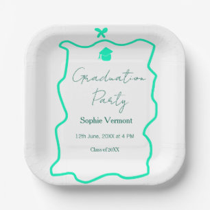pastel green spanish border bow graduation party  paper plate