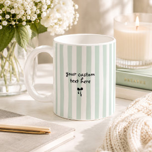 Pastel Green Stripes Custom Text Bow Personalized Coffee Mug