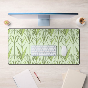 Pastel Green Tropical Foliage Nature Deco Pattern Desk Mat