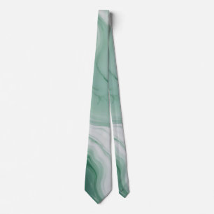 Pastel Green, White Abstract Marble Pattern Tie