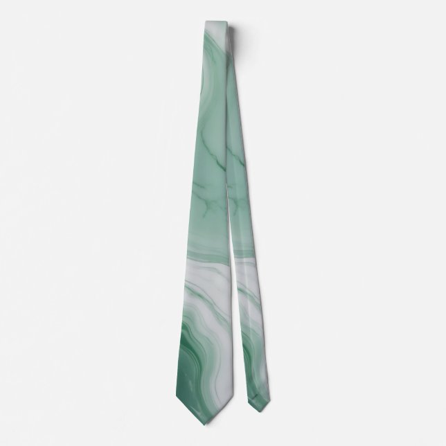 Pastel Green, White Abstract Marble Pattern  Tie (Front)