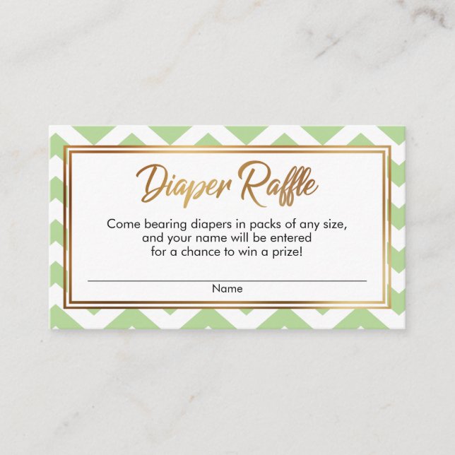 Pastel Green & White Chevron Diaper Raffle Cards (Front)
