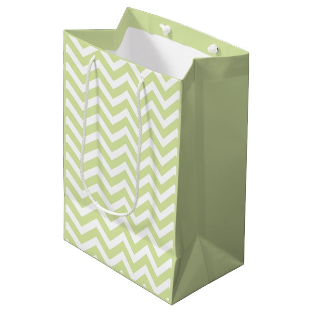 Pastel Green & White Chevron Wedding Birthday Medium Gift Bag (Front Angled)