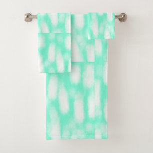 Pastel green white watercolor stripes abstract pat bath towel set