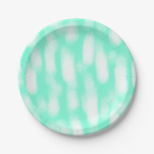 Pastel green white watercolor stripes abstract pat paper plate