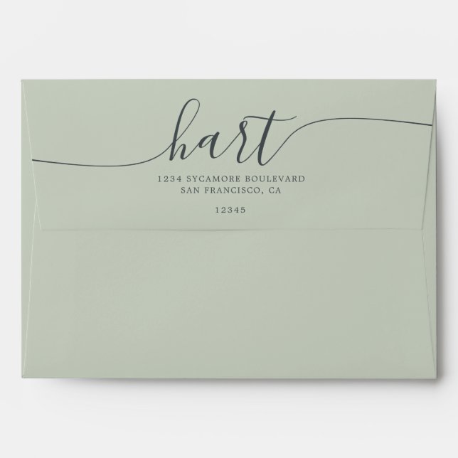 Pastel Green with Black Script Return Address Envelope (Back (Top Flap))