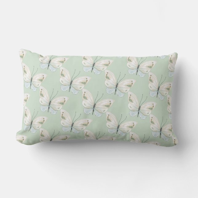 Pastel Green with Butterfly Throw Pillow (Front)