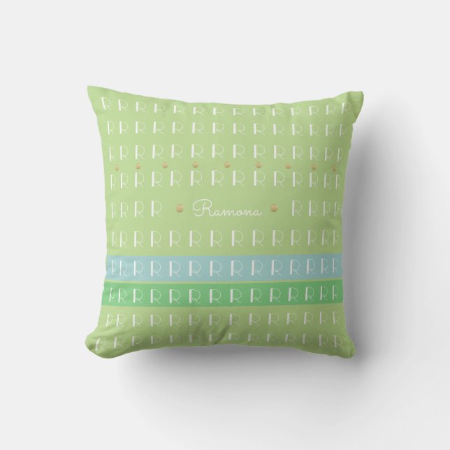 pastel green with custom name and initial nice cushion (Front)