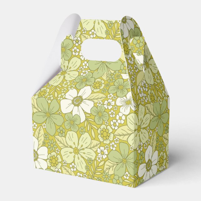 Pastel Green & Yellow Flower Pattern Favour Box (Front Side)