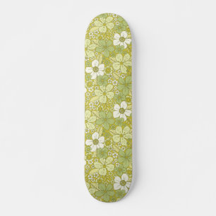 Pastel Green & Yellow Flower Pattern Skateboard