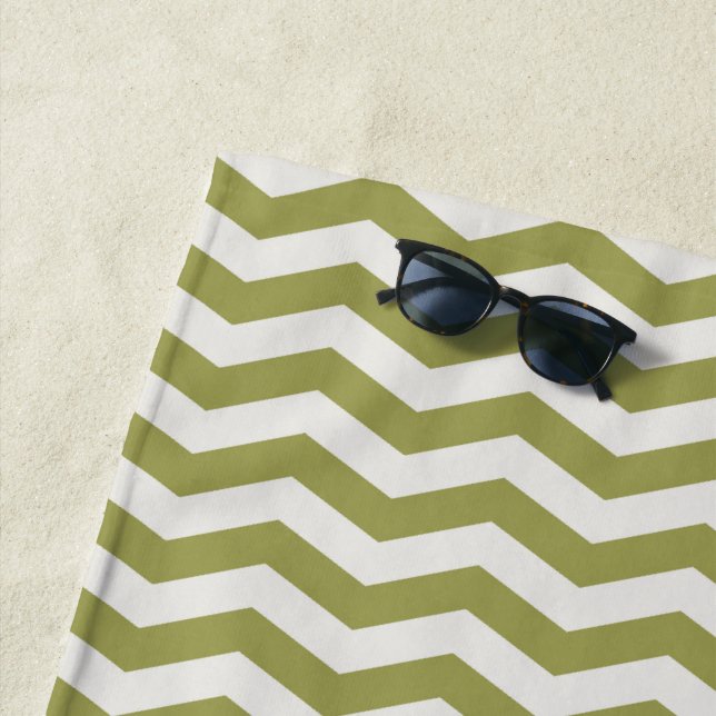 Pastel green zig zag stripe geometric beach towel (In Situ)