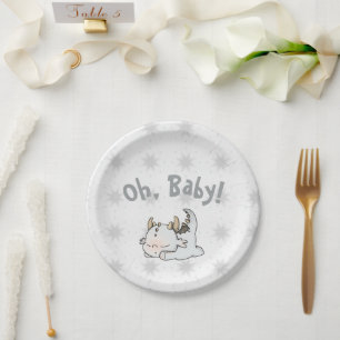 Pastel grey baby dragon  paper plate