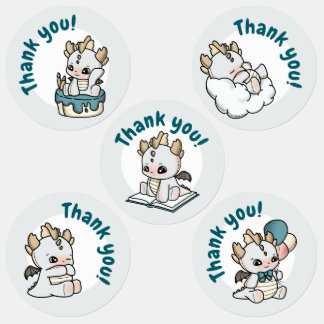 Pastel Grey Blue Baby Dragon Thank you