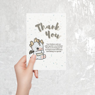 Pastel Grey Blue Cute Baby Dragon Thank You Card