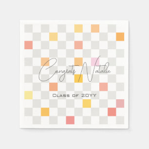 Pastel & Grey Checks Aesthetic Graduation Party Napkin
