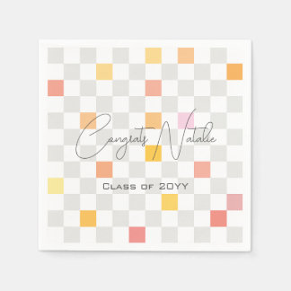 Pastel & Grey Checks Aesthetic Graduation Party Napkin