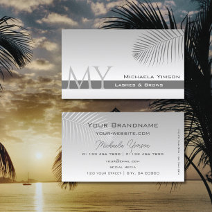 Pastel Grey Gradient Palm Leaf Monogram Simply Business Card