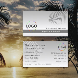 Pastel Grey Gradient Palm Leaf with Logo Stylish Business Card