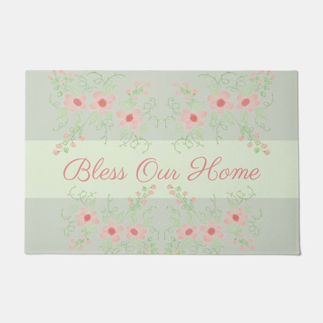 Pastel Grey Green with Pinks Doormat (Front)