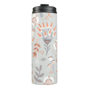 Pastel Grey Orange Floral: Vintage Elegance Thermal Tumbler