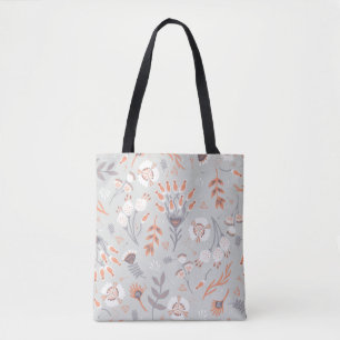 Pastel Grey Orange Floral: Vintage Elegance Tote Bag