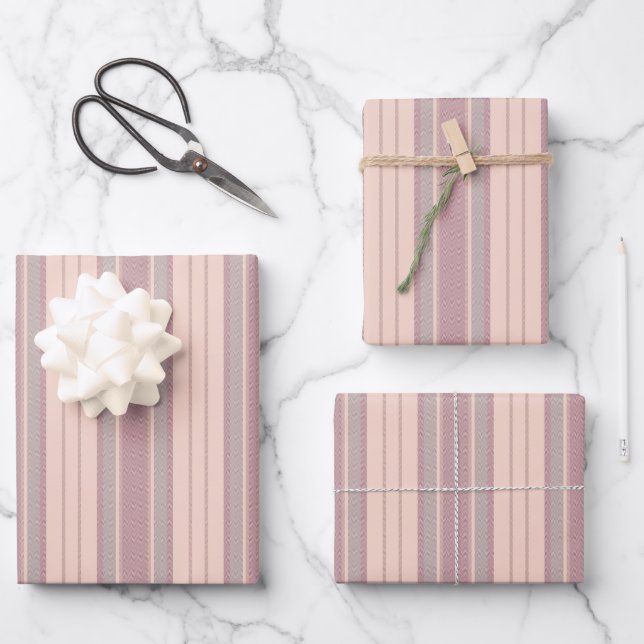 Pastel Grey Red Chevron Stripes Wrapping Paper Sheet (Front)