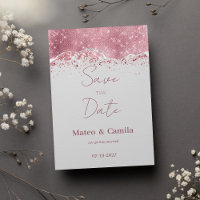 Pastel grey rose gold silver glitter Save the Date