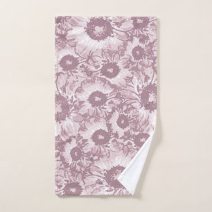 Pastel Grey Rose Pink Floral Pattern Hand Towel
