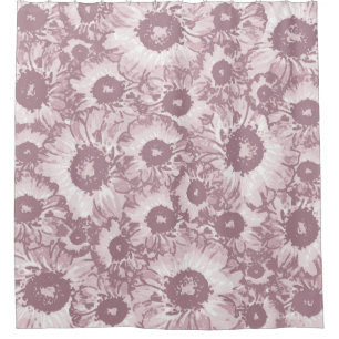 Pastel Grey Rose Pink Floral Pattern Shower Curtain